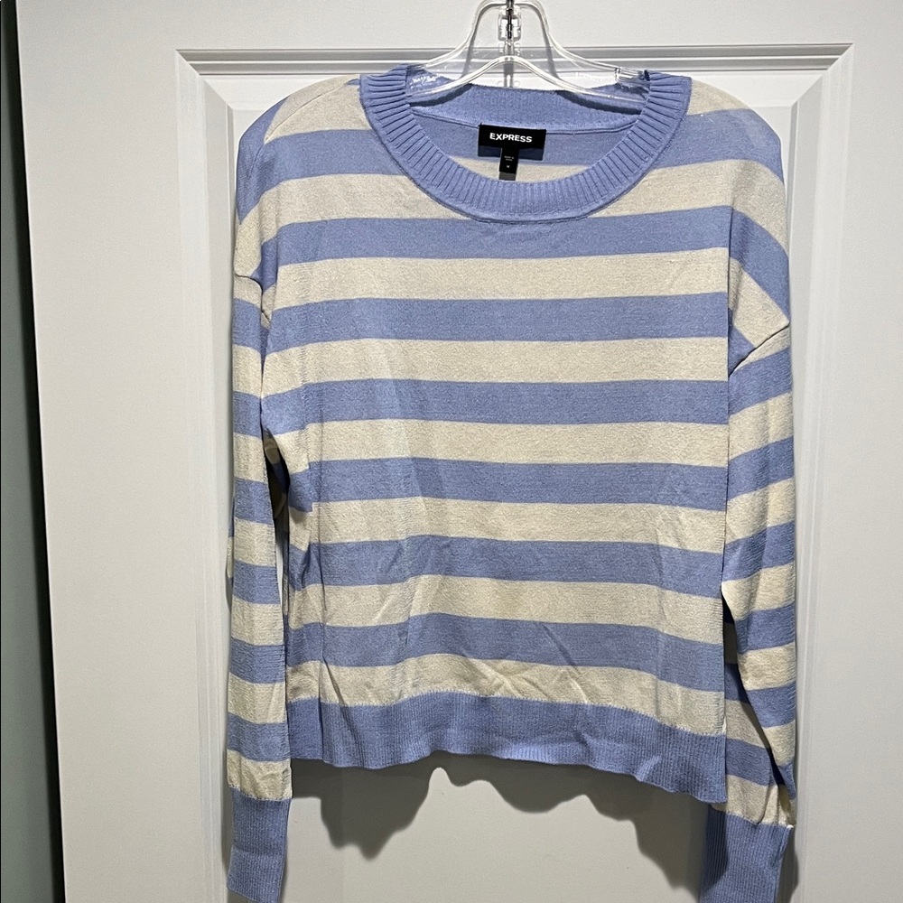 NWOT Express Blue and Cream Striped Sweater